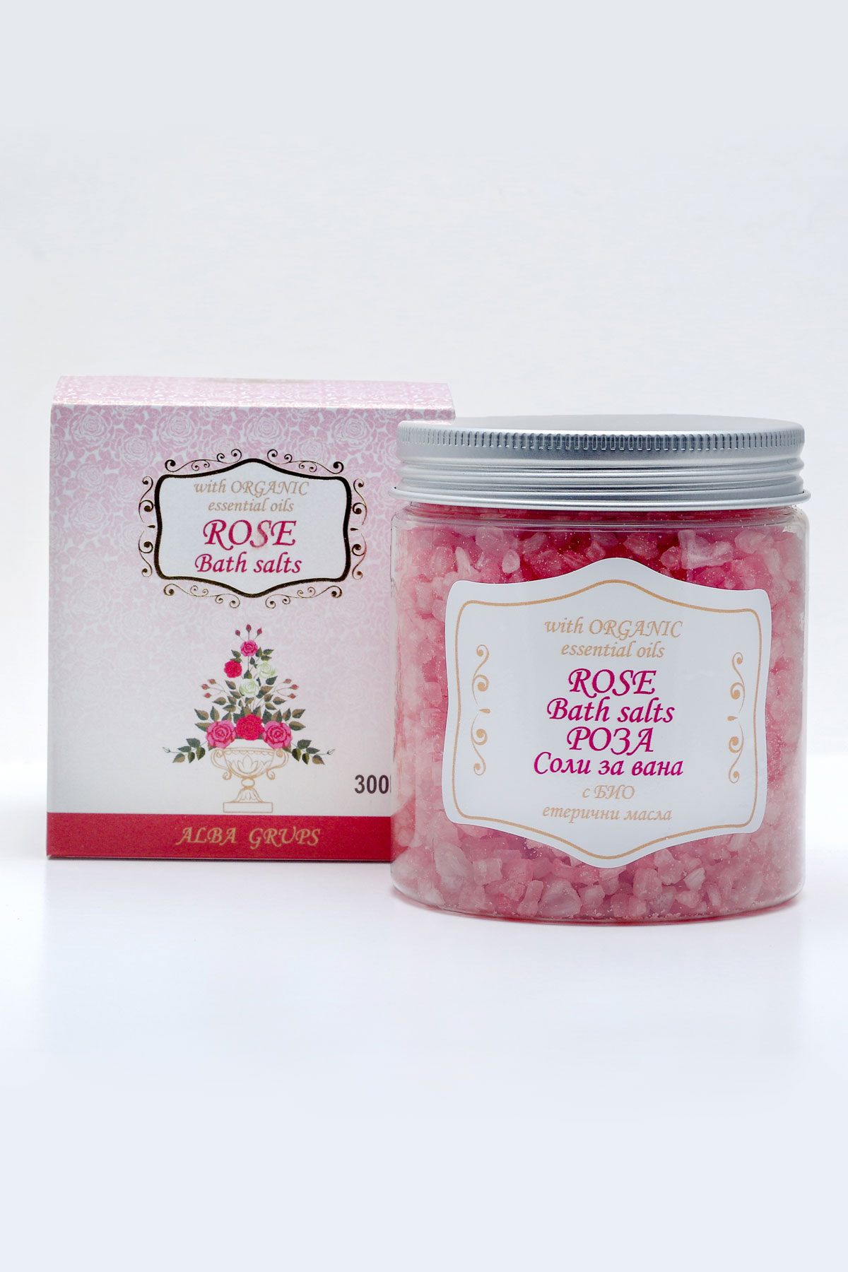 Bath salts with Organic Rose essential oil - 300 gr